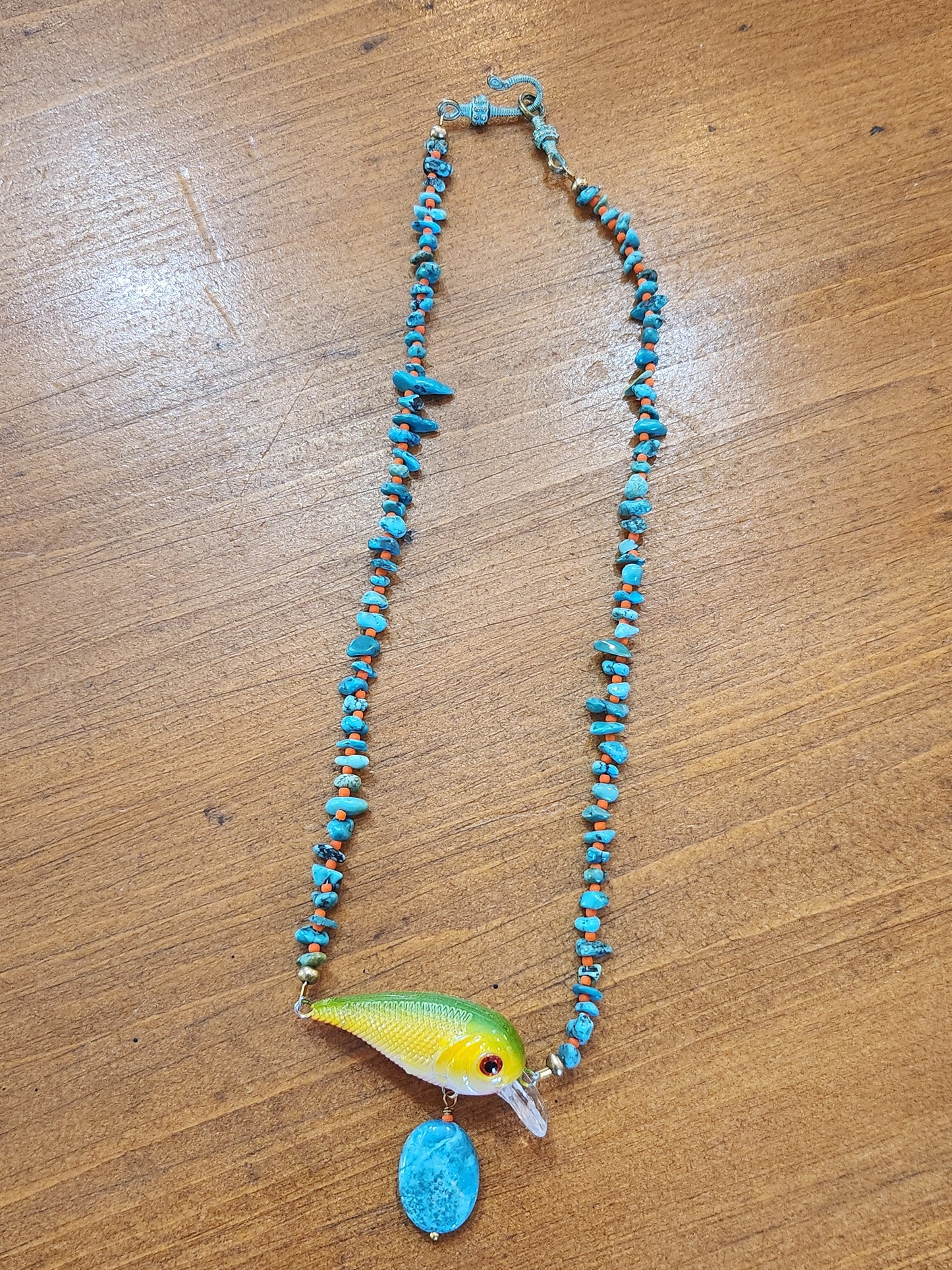 Green and Yellow Fish Lure Necklace