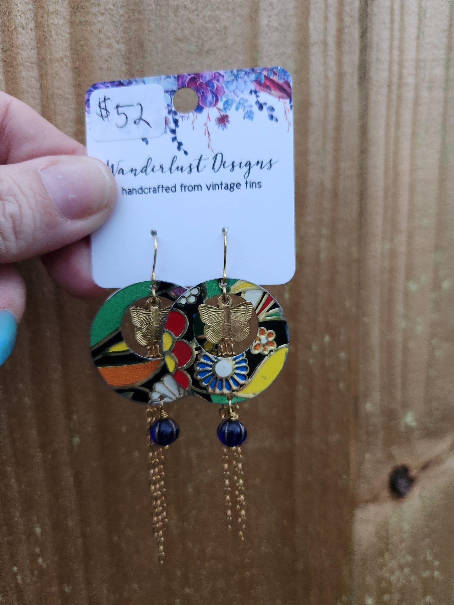 Vintage tin and brass butterfly earrings