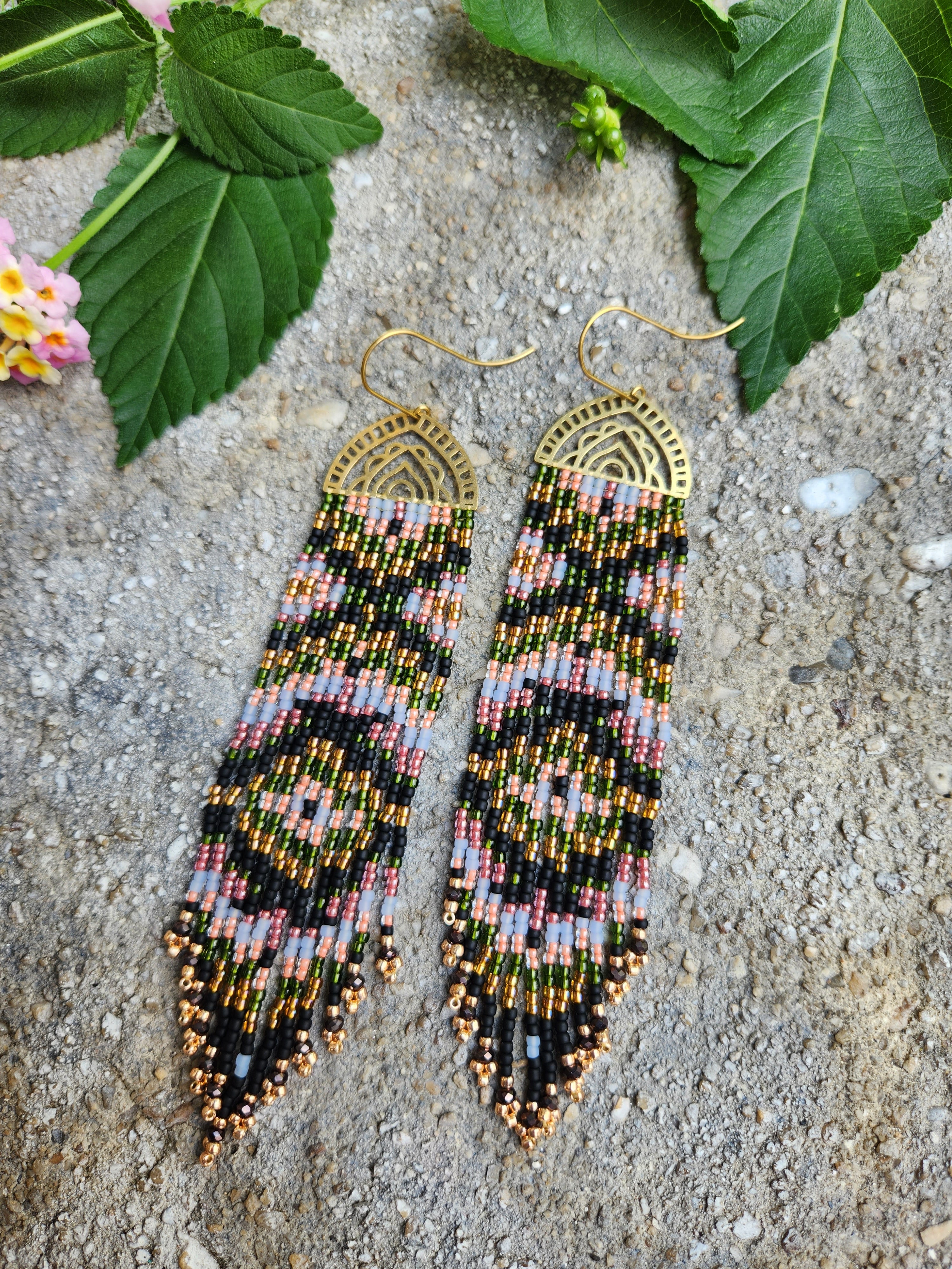 Native American Style Fringe Beaded Earrings  Easy to make hoop earrings   Brick stitch tutorial  YouTube