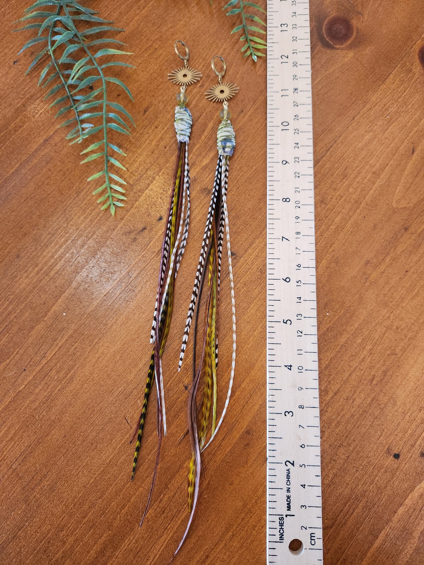 Natural, Cranberry, and Olive Green Feather Earrings