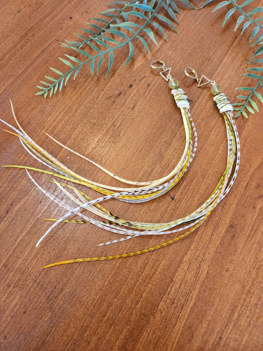 Yellow and Green Feather Earrings