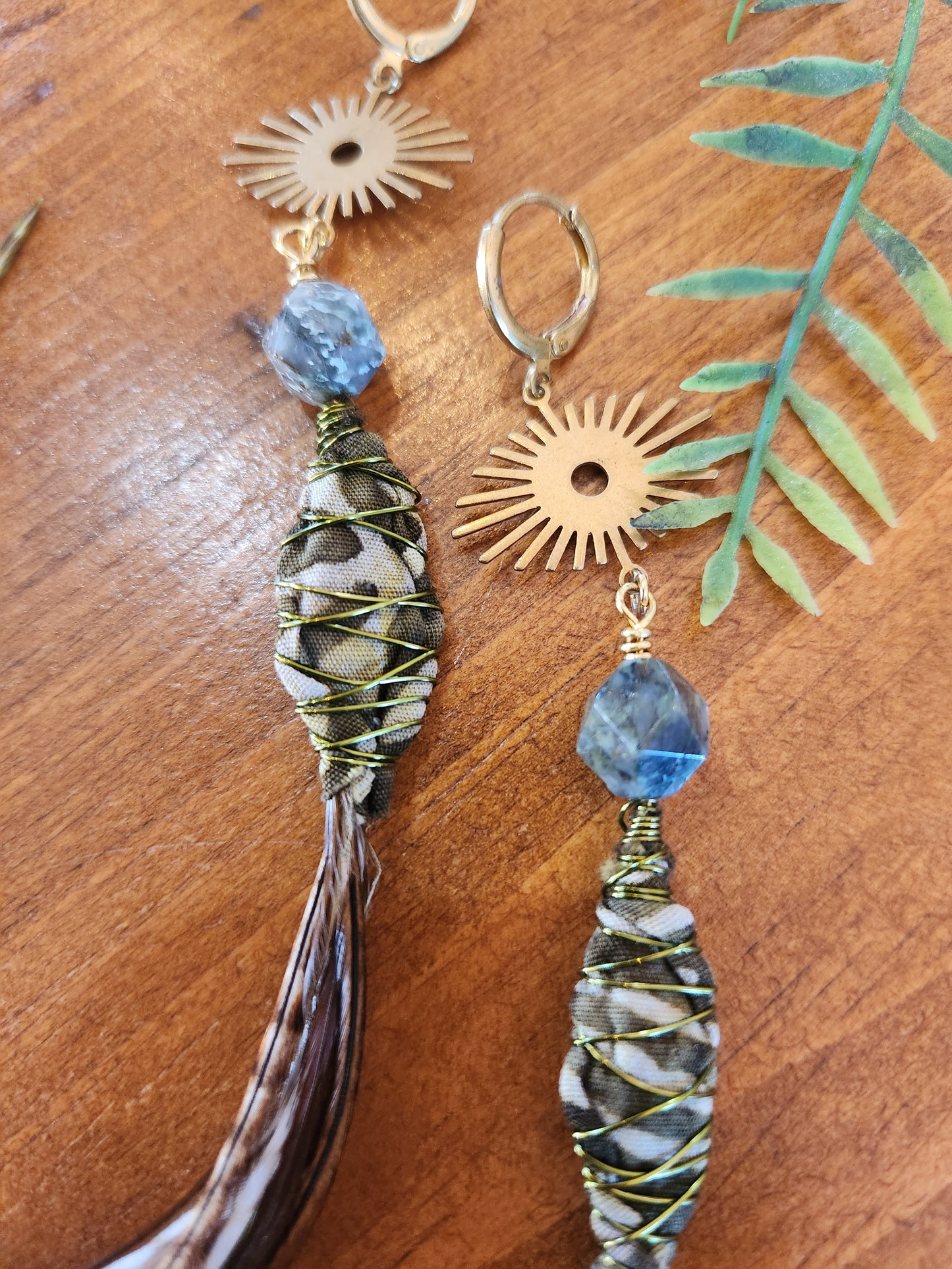 Brown, Cream, and Olive Green Feather Earrings