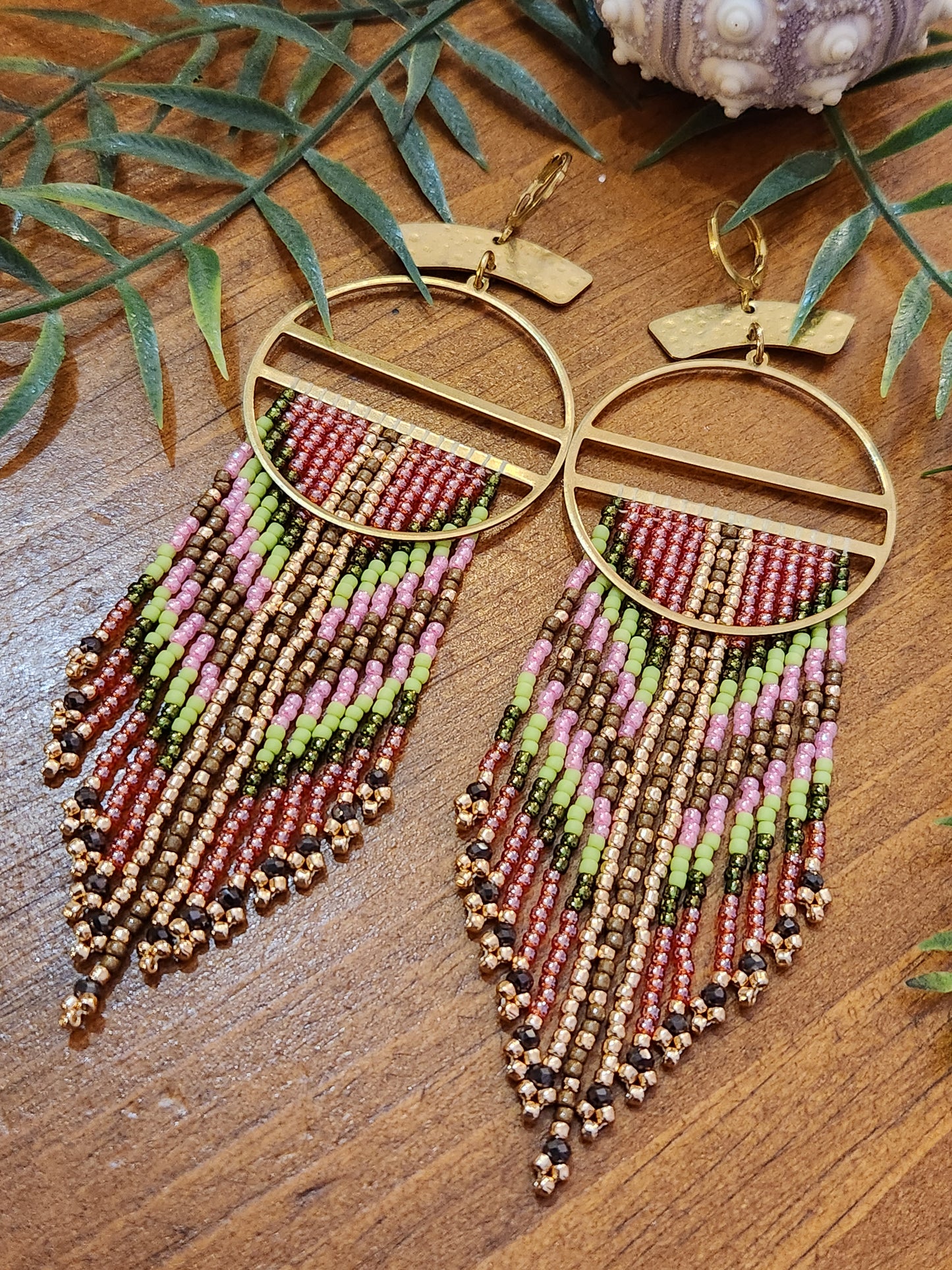 Pink, Green, and Brown Fall Earrings