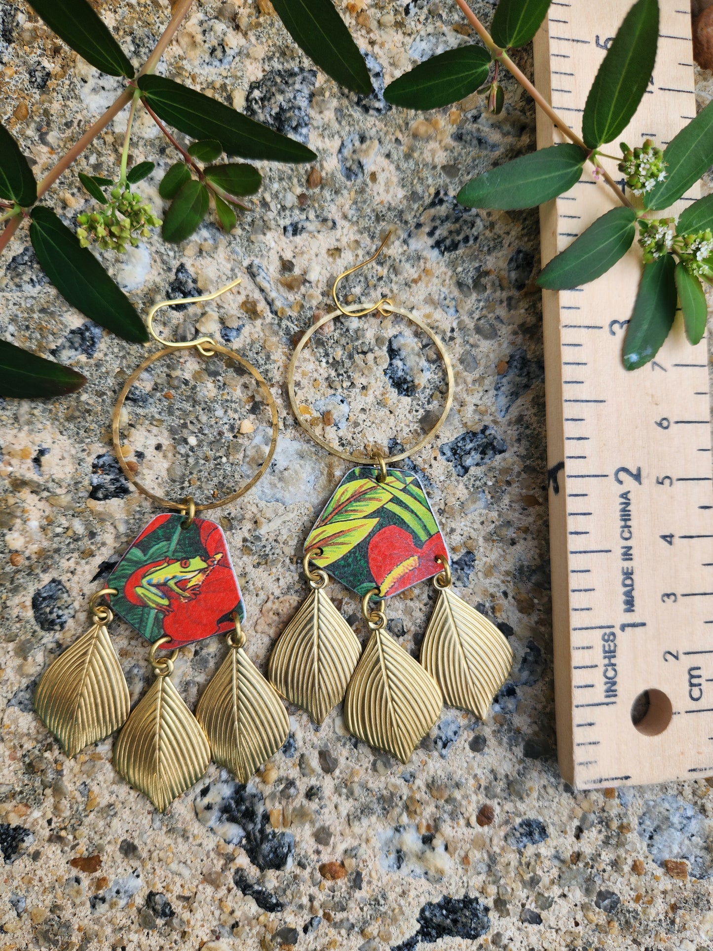 Tropical Tin--Tree Frog with Red Flowers