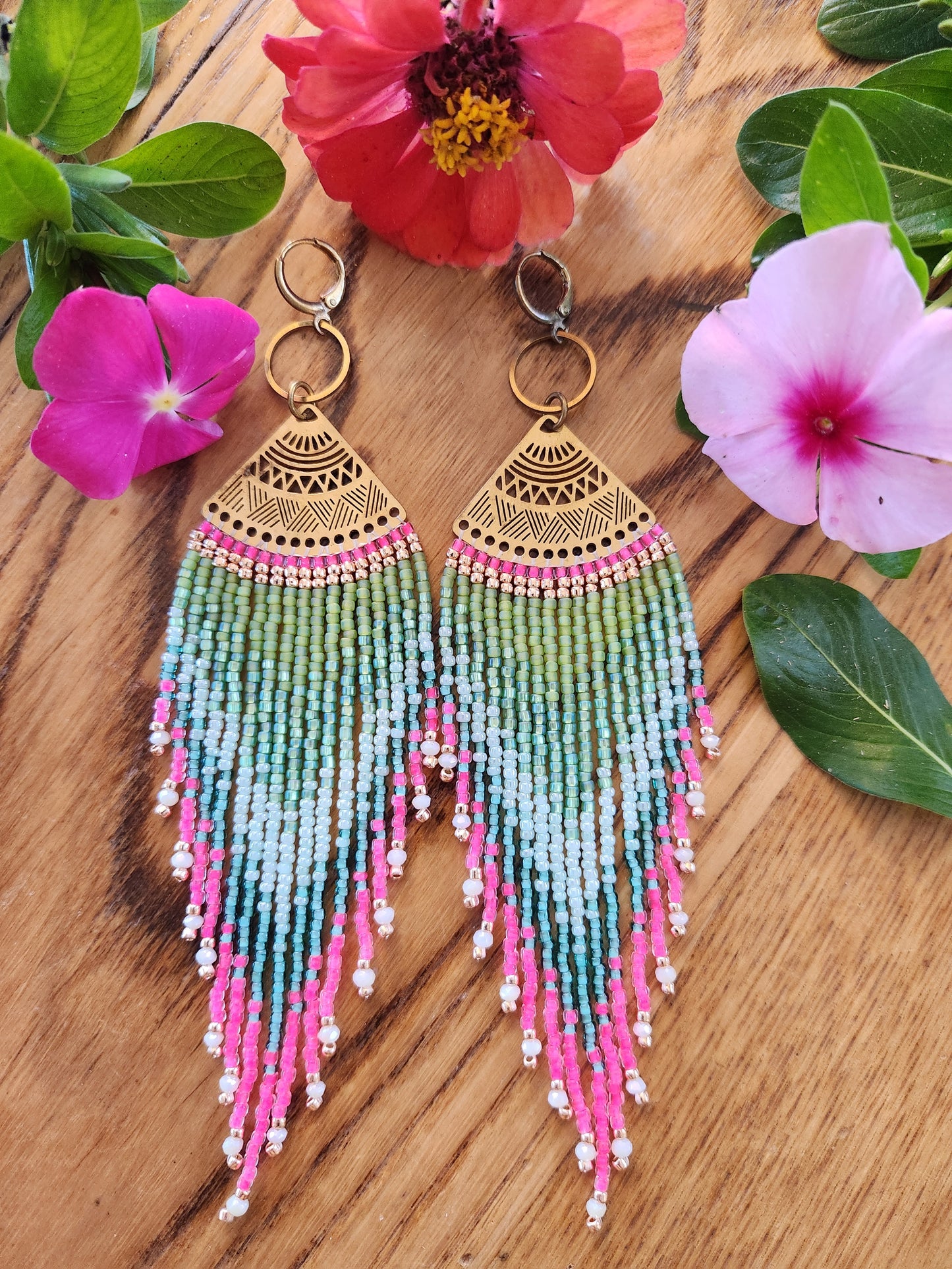 Brass Fan Fringe Earrings