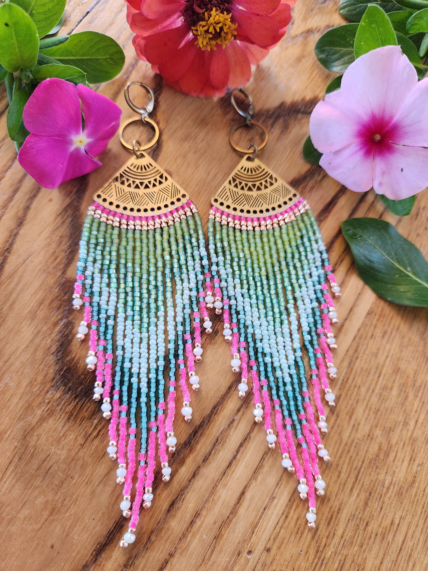 Brass Fan Fringe Earrings