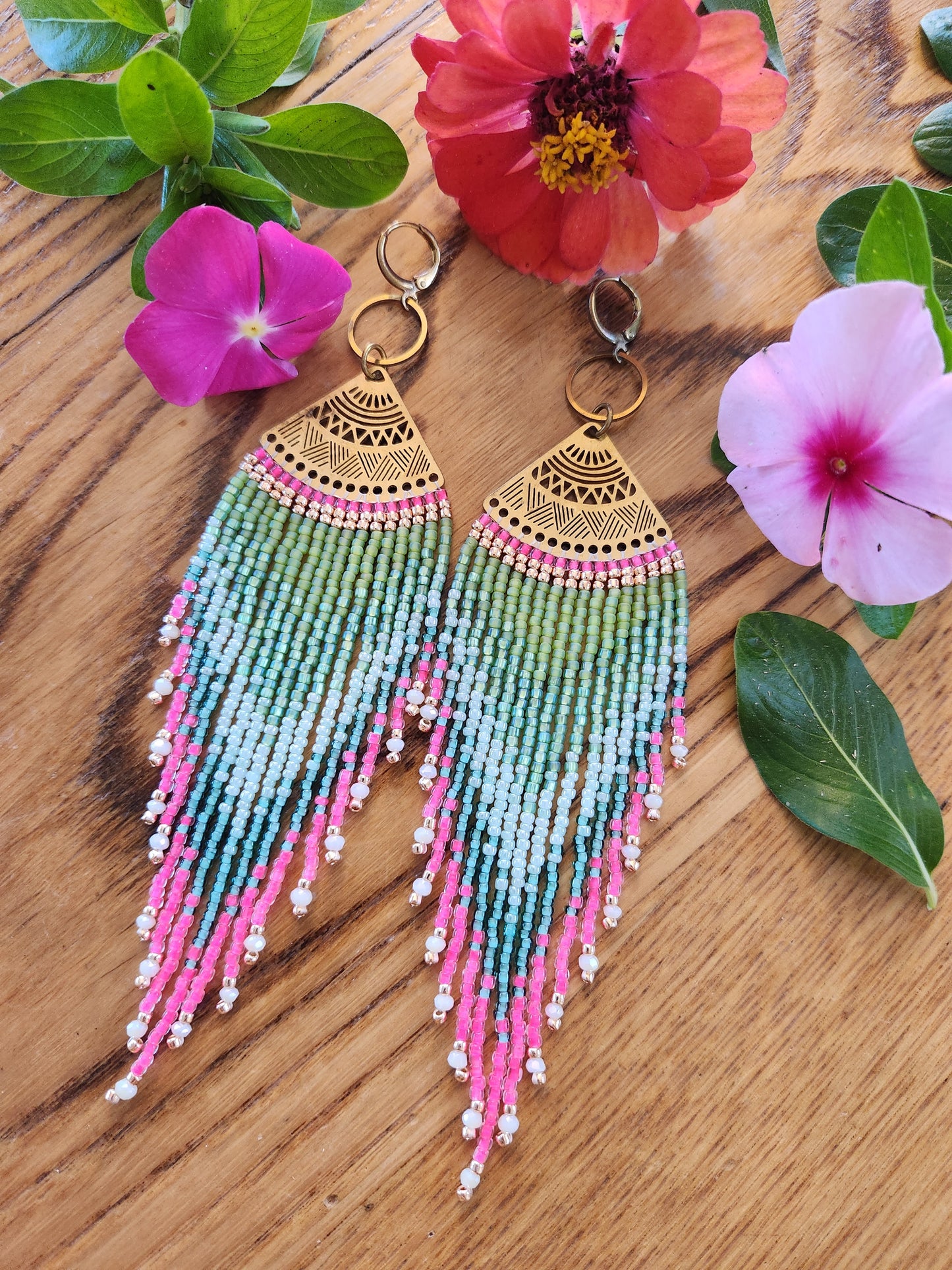 Brass Fan Fringe Earrings