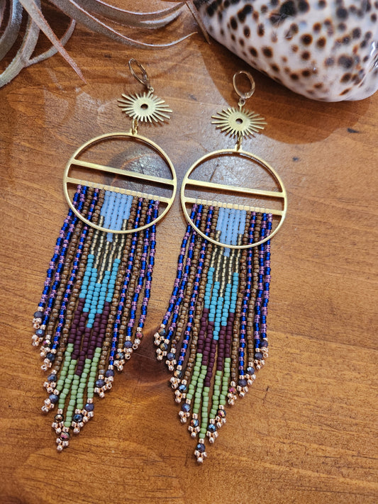 Earthy with Jewel Tones Fringe Earrings