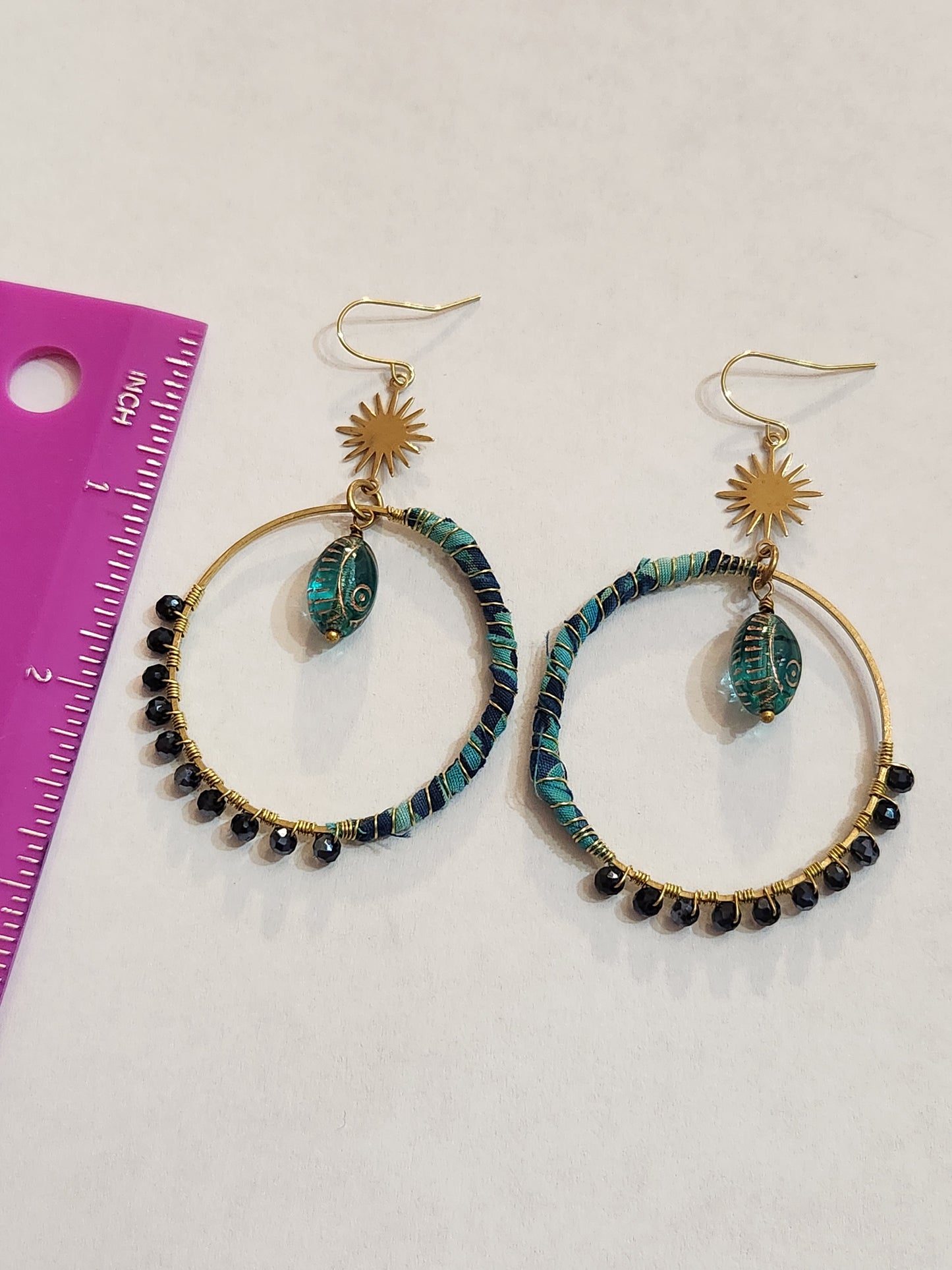 Teal and Black Hippie Hoops