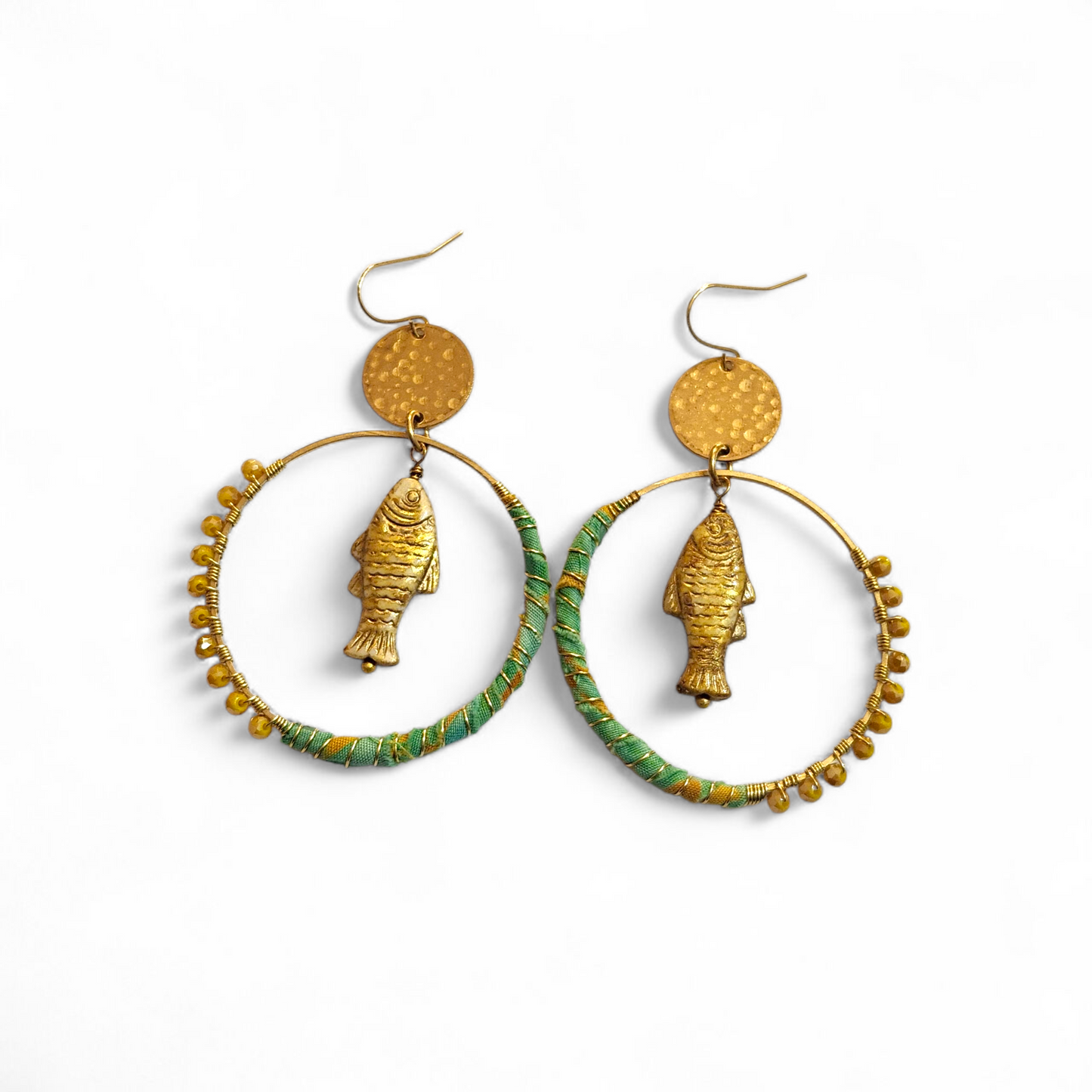 Turquoise Green with Mustard Hippie Hoops