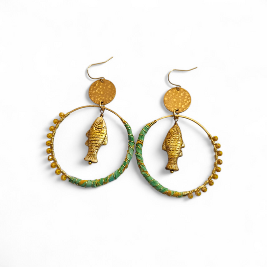 Turquoise Green with Mustard Hippie Hoops