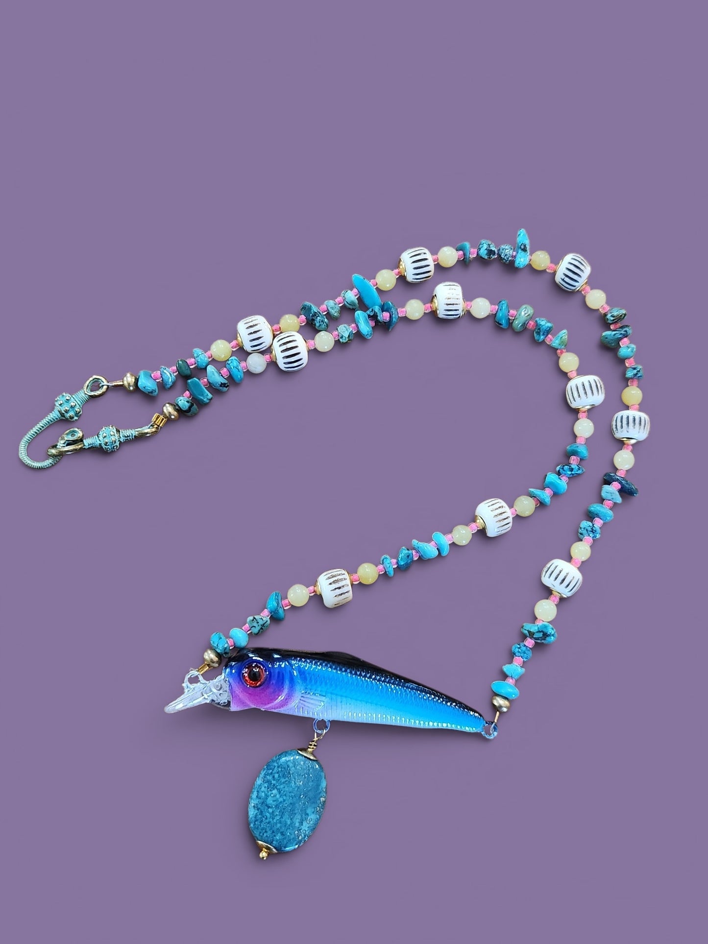 Blue Fish Lure Necklace