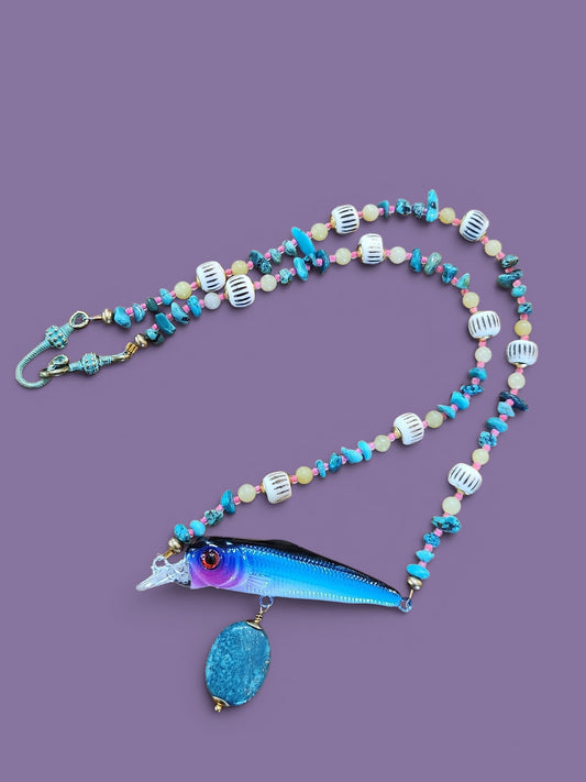 Blue Fish Lure Necklace