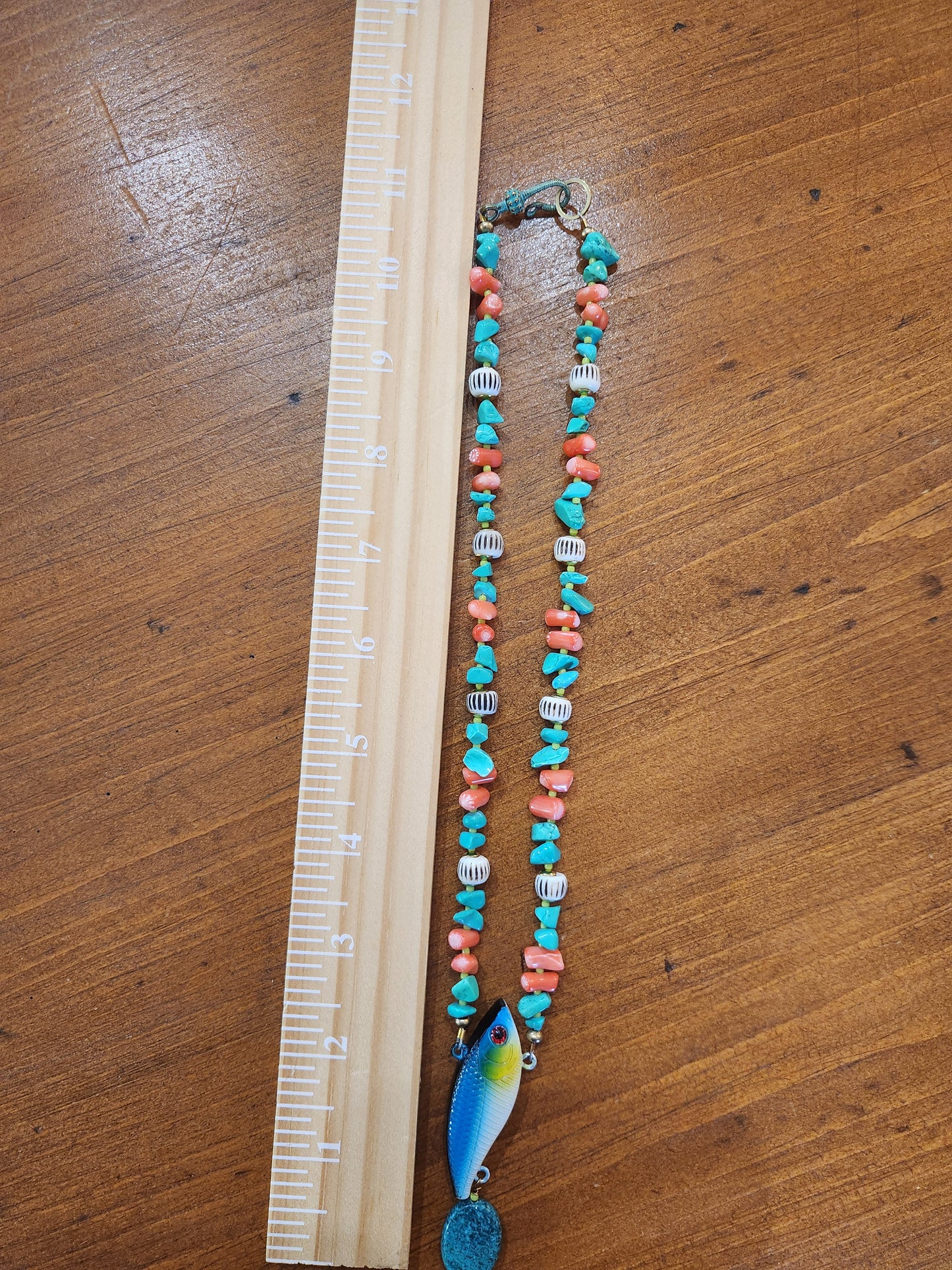 Fish Lure Necklace with Turquoise and Coral
