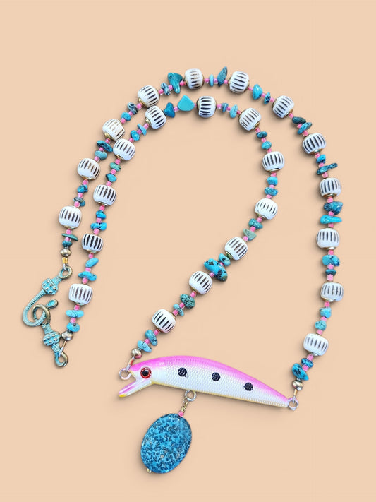 Pink Fish Lure Necklace