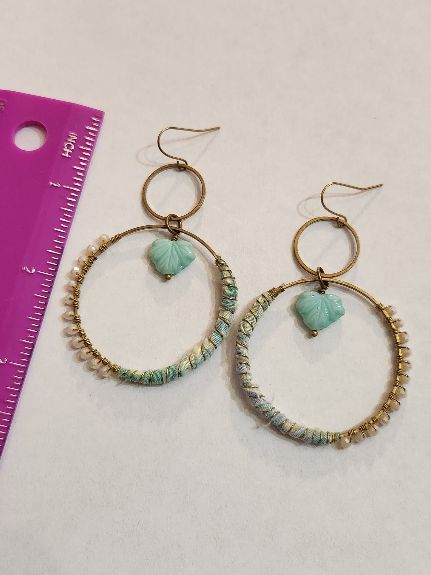 Cream and Aqua Hippie Hoops