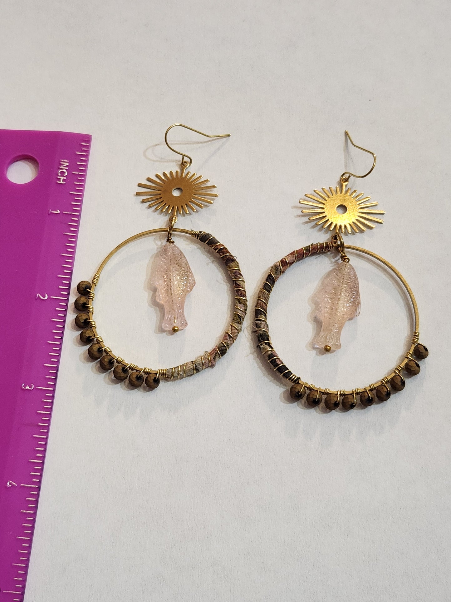 Earthy Hippie Hoops with Pink Fish