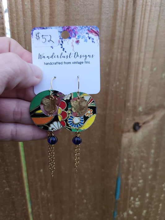 Vintage tin and brass butterfly earrings