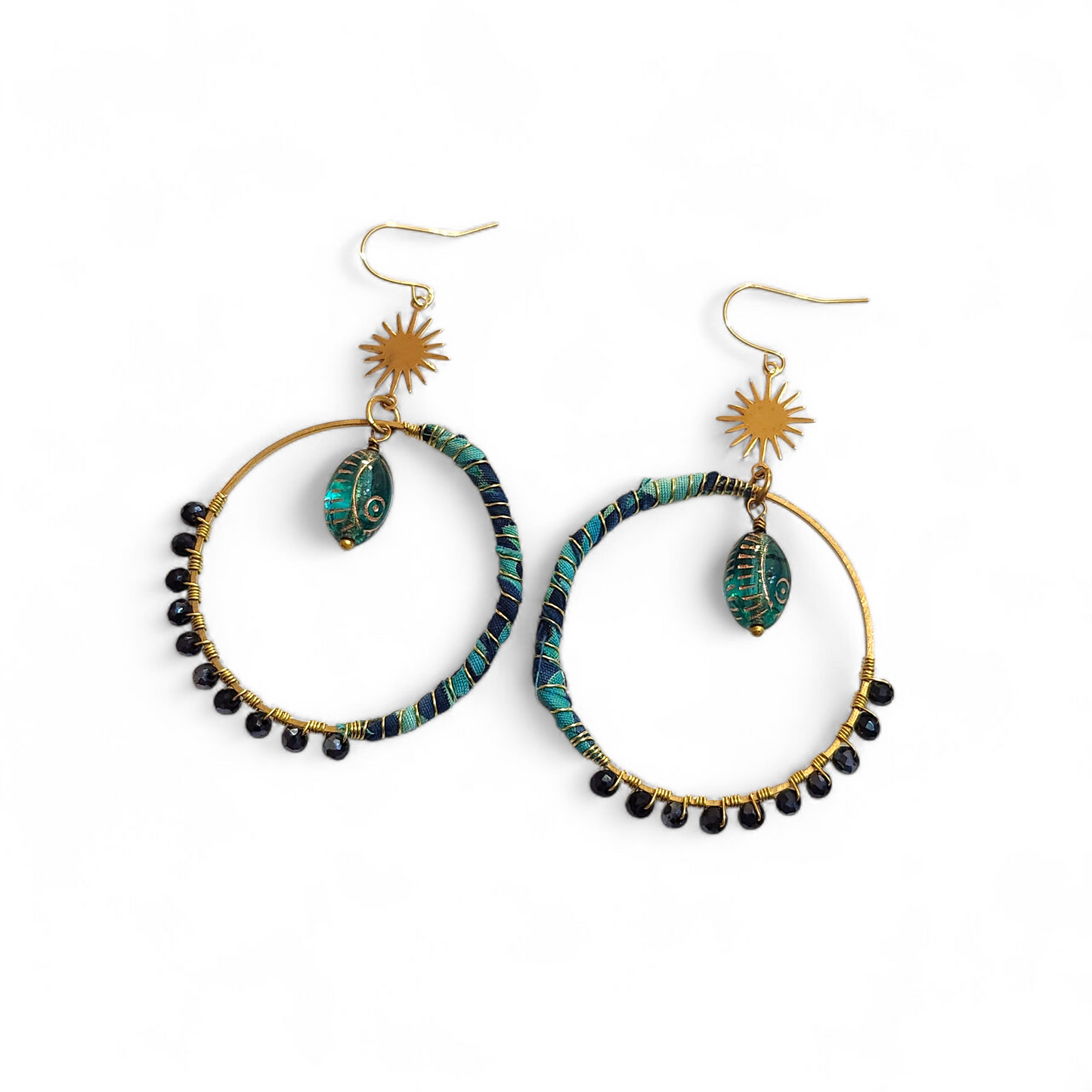 Teal and Black Hippie Hoops