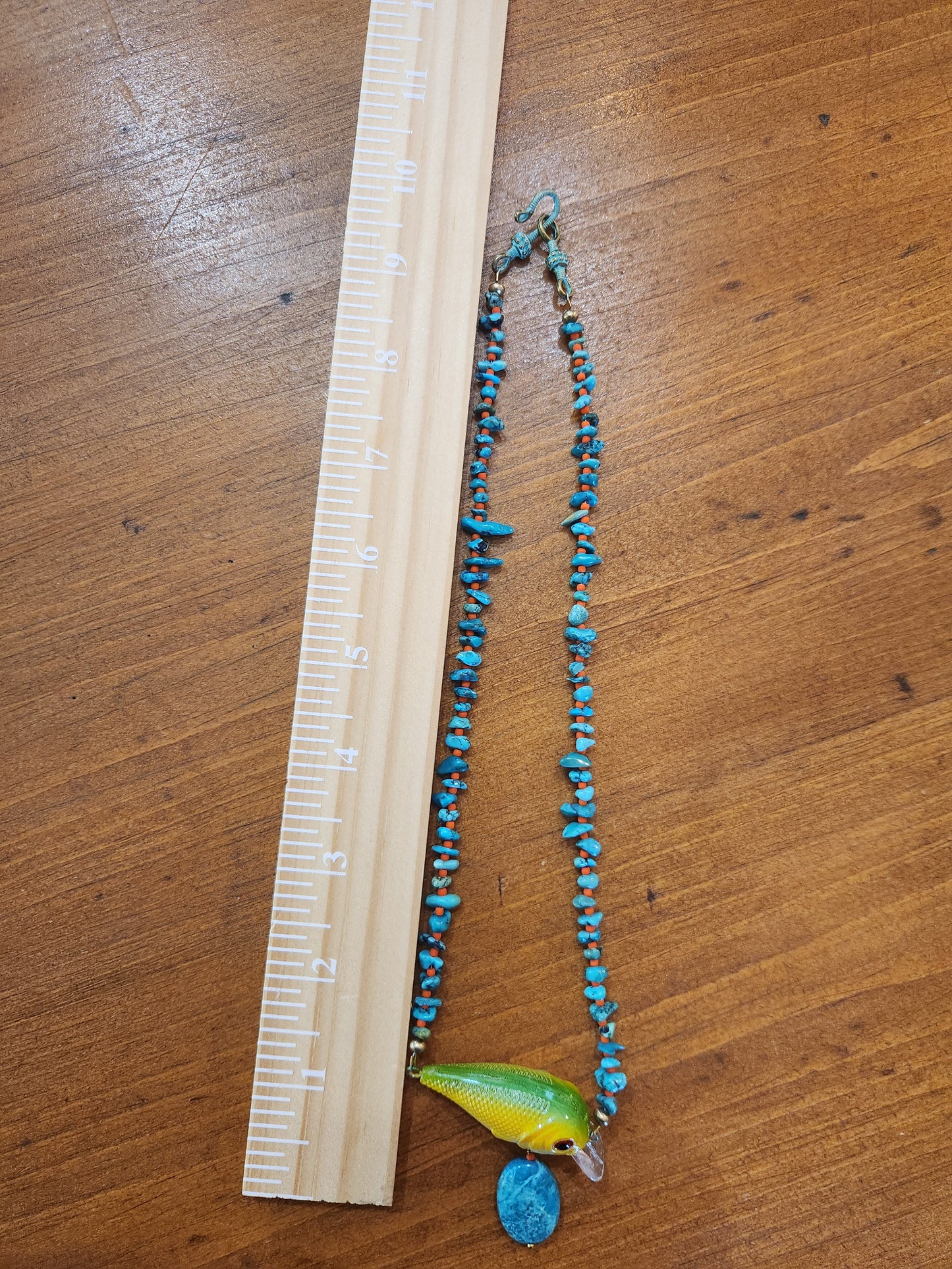 Green and Yellow Fish Lure Necklace