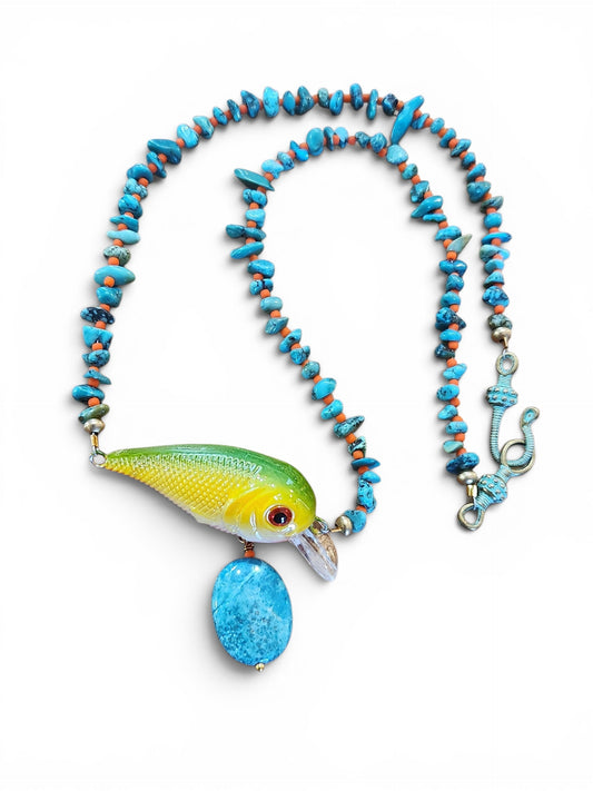 Green and Yellow Fish Lure Necklace