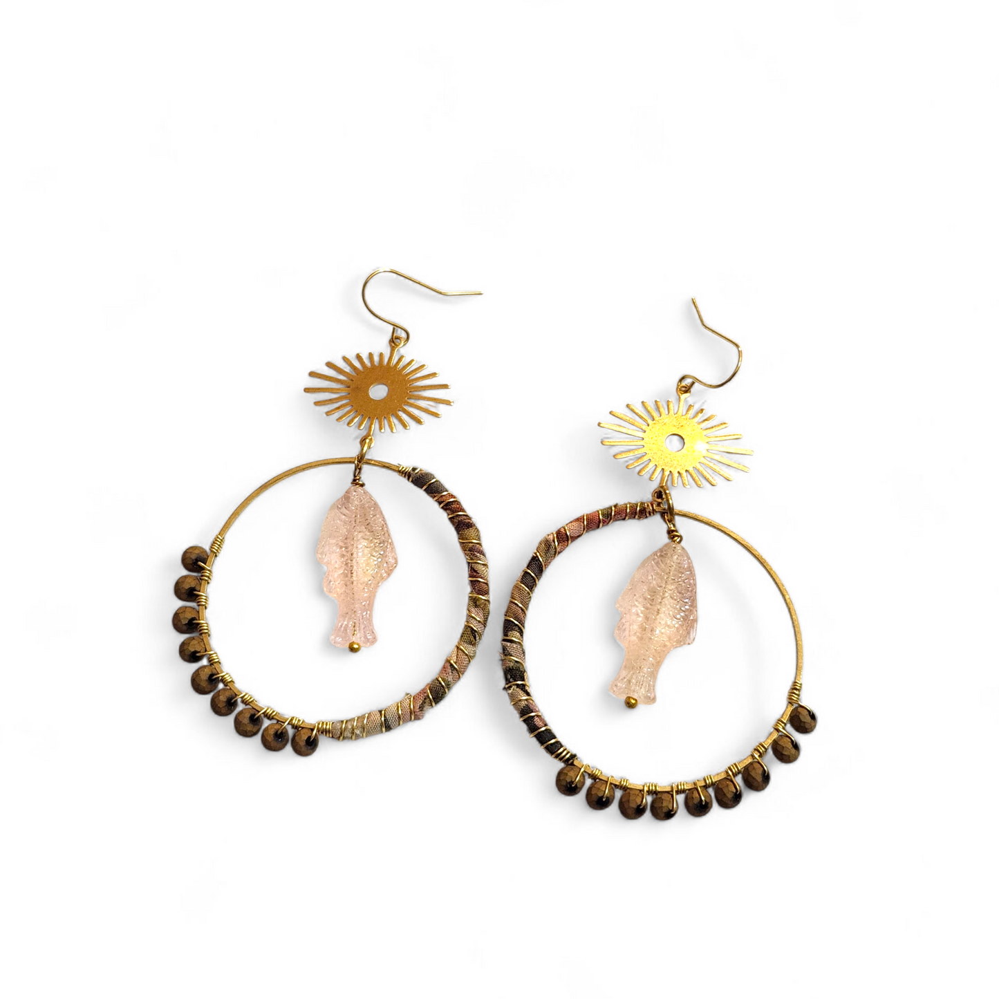Earthy Hippie Hoops with Pink Fish