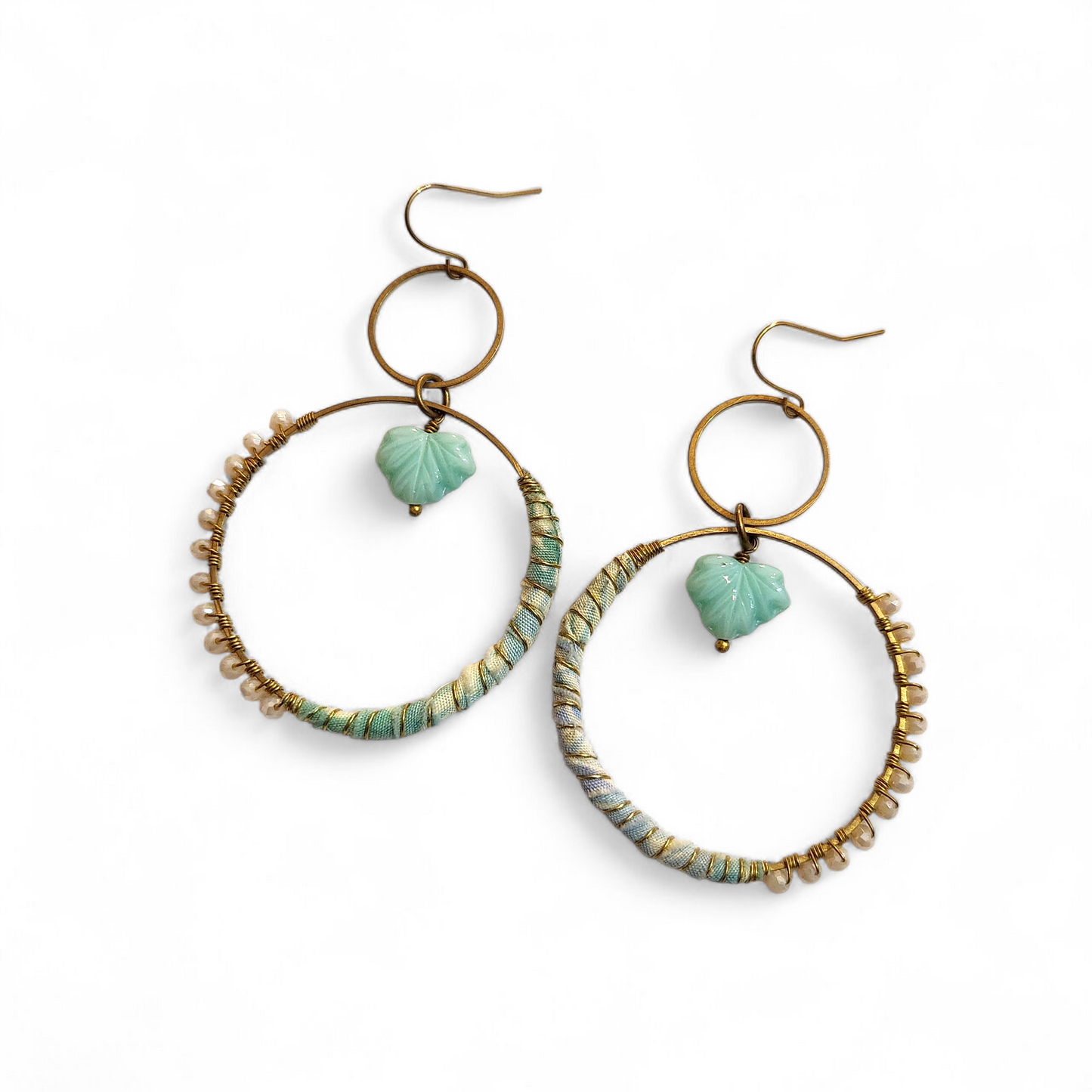 Cream and Aqua Hippie Hoops
