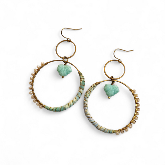 Cream and Aqua Hippie Hoops