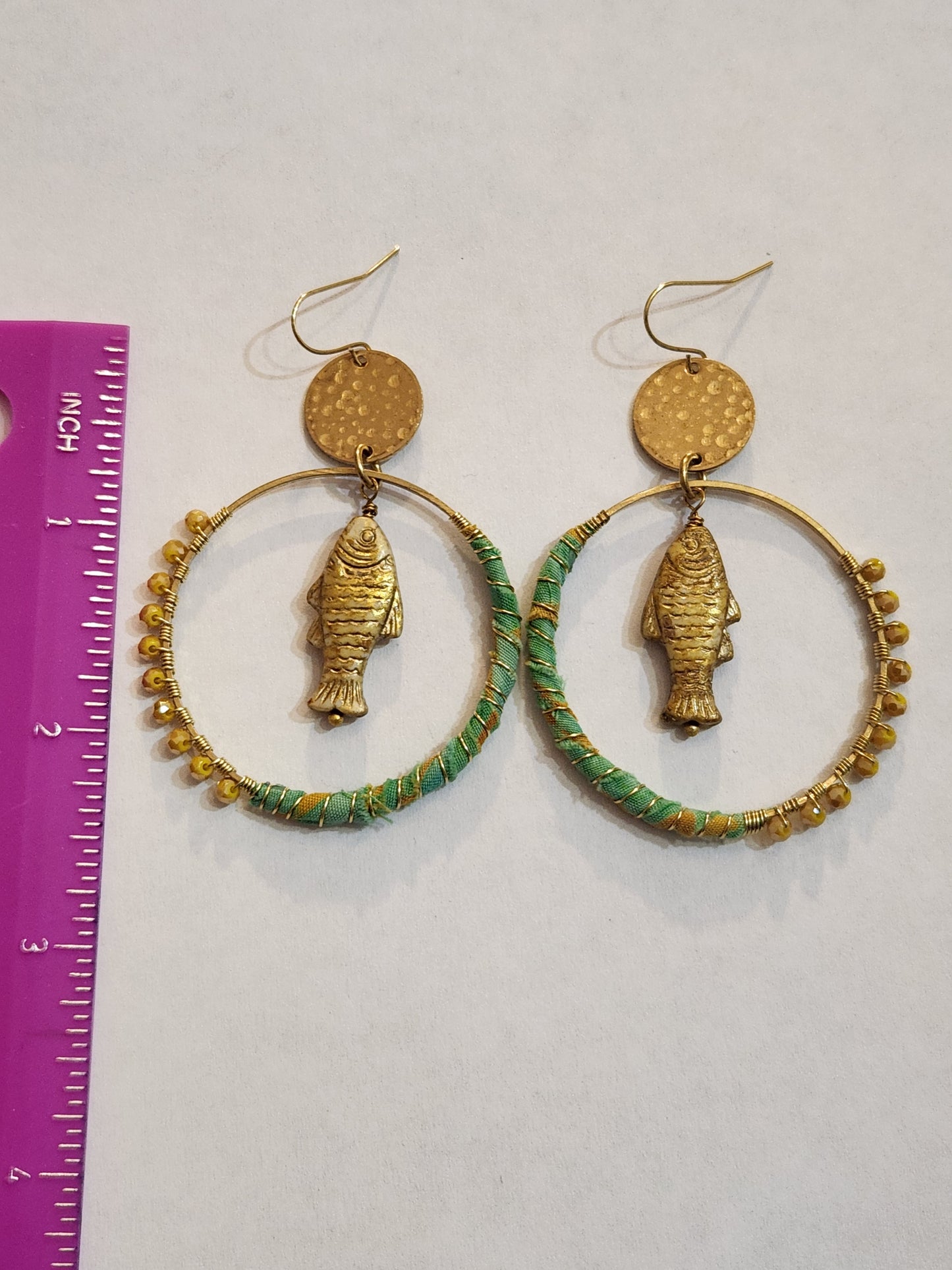 Turquoise Green with Mustard Hippie Hoops