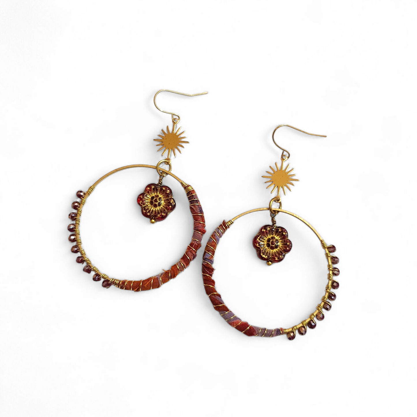 Red Flower Hippie Hoops