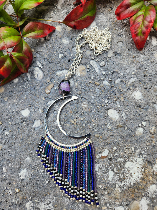 Jewel Tone Moon Necklace with Charoite