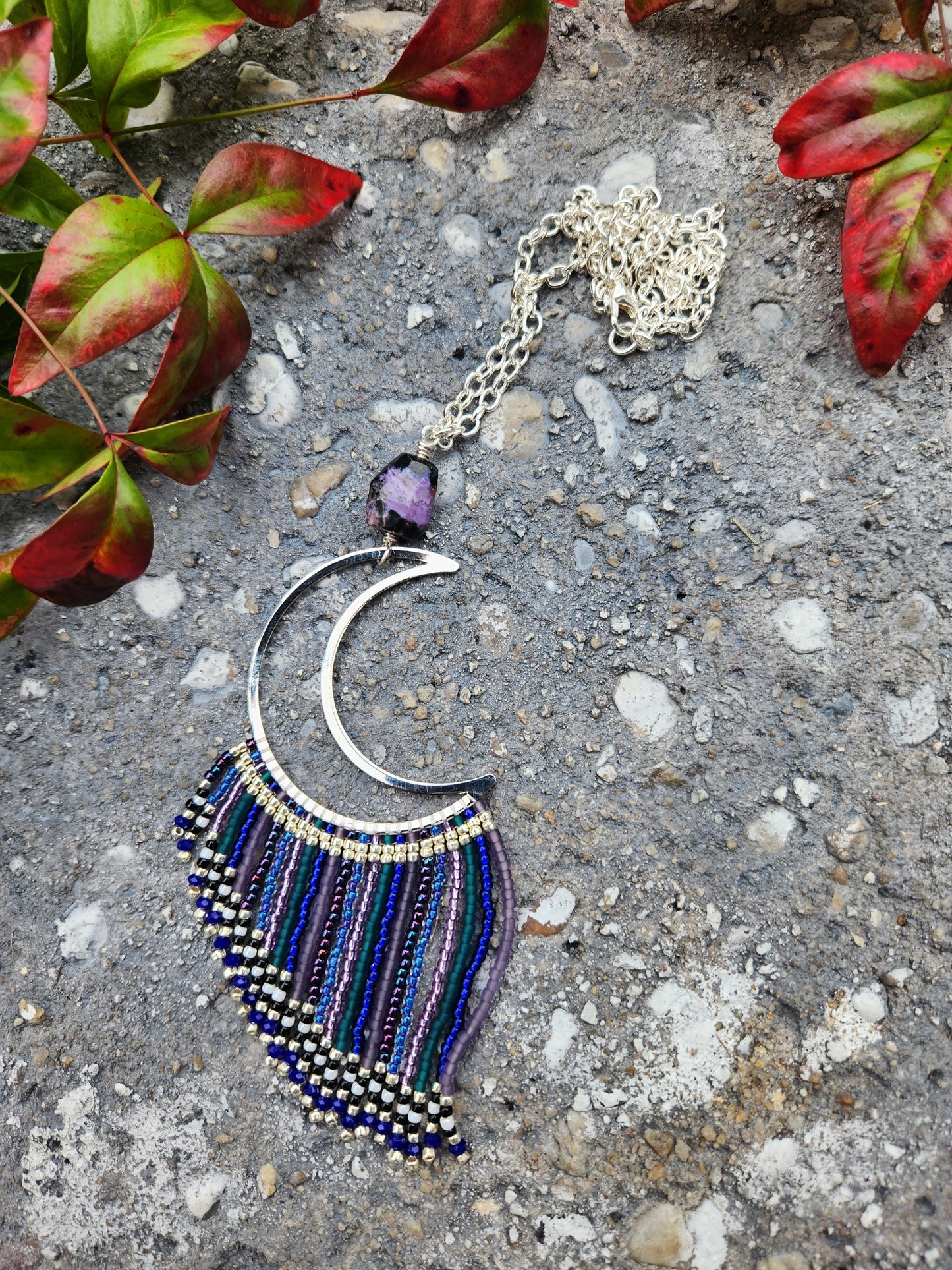 Jewel Tone Moon Necklace with Charoite